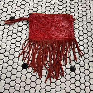 Street level Red Fringed faux Leather Clutch wristlet